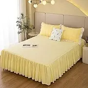 Bed Skirt Solid Color Mattress Sheet Cover–Elegant Soft Non Slip 18 Inch Drop Polyester Dust Ruffle for Queen King Size Beds Bedroom Decor (Yellow,King (71"x79"))