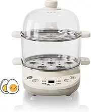 Electric Egg Cooker, Boiled Egg Cooker 2-Tier for 14 Eggs, Multifunctional Egg Maker with Choice of Hardness, 360W, 9.5H Reserved, Auto Shut-Off, Steamed Corn, Bun, Dumpling