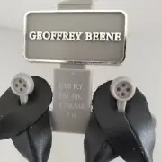 Geoffrey Beene Suspenders Black Button Brass Buckle Rolled Leather Ends New NWT