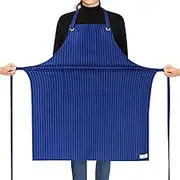 ROTANET Stretch Stripe Apron for Men Women Adjustable Bib Aprons with 2 Pockets for Kitchen Cooking Water & Oil Resistant