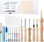 Punch Needle Kit, Adjustable Punch Needle Embroidery Kits Punch Needle Tool, Wooden Handle Embroidery Set Include Big Eye Needles
