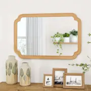 CostwayRounded Corner Arch Wall Mirror for Bathroom Living Room-Natural