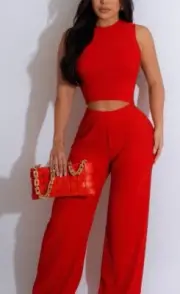 Women’s Two-Piece Outfit Set Crop Top and Wide Pants. Size Medium
