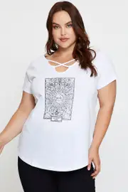 White Cotton T-shirt Lattice Front Raglan Sleeve