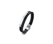Titanium Steel Handmade Braided Bracelet Pu Leather Weave Plaited Jewelry - Silver