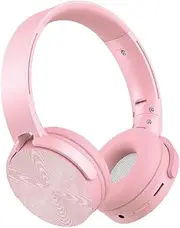 Laser On-Ear Wireless Bluetooth Headphones, Foldable and Rotatable, 15 Hrs Playtime, Micro SD Card Slot, Hands-Free Calls, Voice Assistant, Soft Cushion Ear Cups for Airplane Travel and Sleep - Pink