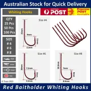 Trace Tackle Whiting Fishing Hooks - RED Baitholder Kirby - 25 / 50 / 100 Packs