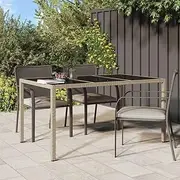 Garden Table 150x90x75 cm Tempered Glass Poly Rattan Beige - Outdoor Patio Dining Table, Foldable, Extendable, Weather-Resistant, Steel Frame, Easy Assembly