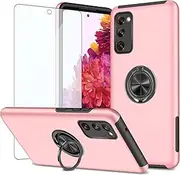 [Asuwish] Compatible with Samsung Galaxy S20 FE Gaxaly S 20 FE 5G UW 6.5 inch Case Tempered Glass Screen Protector Cover Ring Holder Phone Cases for Glaxay S20FE5G S20FE 20S Fan Edition 4G G5 Rose Gold