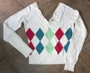 American Eagle Vintage Women's NWT XL Cream argyle V neck soft sweater