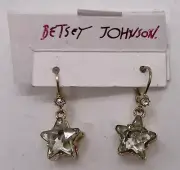 Betsey Johnson Celestial Star Dangle Earrings Gold Tone and Rhinestones