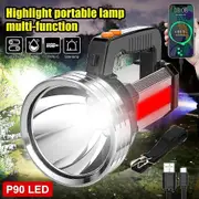 Portable Super Bright Long-range LED Rechargeable Searchlight Powerful Handheld Spotlight Built-in 10400 mAh with Side Light