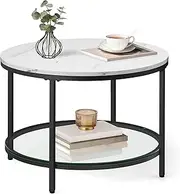[VASAGLE] Round Coffee Table, 2-Tier Small Coffee Table with Faux Marble Top and Glass Shelf, Modern Style, for Living Room, 25.6 x 25.6 x 18.1 Inches, Marble White and Ink Black ULCT072W13