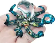 2⅜"L Blue Glitter Octopus Glass Squid Miniature Sealife Aquarium Animal Figurine