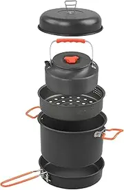 Camping Cookware M Kit Aluminum Alloy Pot Pan Steaming Tray and Water Kettle with Pot Cover
