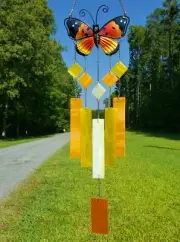 Monarch Butterfly Glass Wind Chime, Stained Glass Wind Chimes, Handmade in US