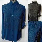 Nwt BEADED Floral Chiffon Blouse top women S L Blue Black Dressy Formal wear top