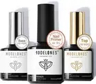 Gel Top Coat and Base Coat with Nail Primer, 3Pcs No Wipe Base and Top Coat Gel