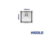 HIGOLD Vante Single Square Bowl Kitchen Sink - R10 Corner - SS 304 Stainless Steel - 450mm - Brushed Finish