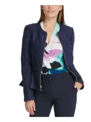 DKNY Women's Peplum Zip up Jacket Blue Size 2 Petite