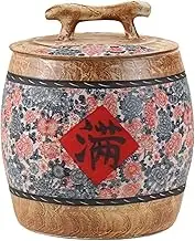 Ceramic Rice Jar, Household Grain Dispenser, Retro Chinese Style, Suitable for Storing Rice, Flour, Snacks(Pattern-B,Large)