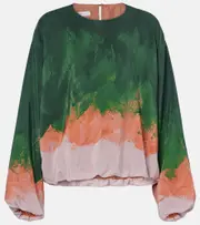 [Dries Van Noten] Dries Van Noten Ombré silk-blend top AU 10 green