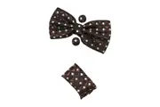 Mens Brown Diamond Matching Bow Tie, Pocket Square & Cuff Links Set