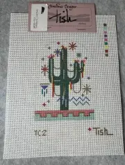 Sahuaro Cactus Ornament Handpainted Needlepoint Canvas by Tish Sundance Designs