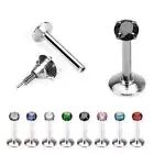 16 gauge 5/16" 2mm CZ Round Internally Threaded Chin Labret Lip Ring Monroe L78