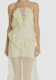 ALICE McCALL STUNNING WONDERS RUFFLE PALE YELLOW MIDI DRESS NEW $475 SIZE 14