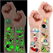 Leesgel Luminous Temporary Tattoos for Kids, Space Theme Glow Party Decorations for Boys Girls, Birthday Party Supplies Favors Gifts Toys Goodie Bag Fillers Games Prizes for Children-(10 sheets)