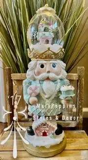New Cupcakes And Cashmere Pastel Blue Nutcracker Light Up W/Music Snow Globe 18”