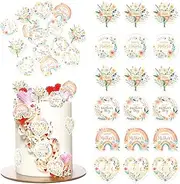 Rsstarxi 60 Pack Edible Floral Happy Mother's Day Cake Topper Edible Happy Mother’s Day Cupcake Toppers Wafer Paper Love Mom Cupcake Picks for Best Mom Mothers Day Party Cake Decorations Supplies