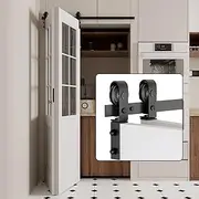 [Dondelight] 52" Bi-Folding Sliding Barn Door Hardware Kit for 2 Doors, Low Ceiling Lite Version Roller, Black
