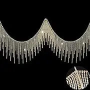 Rhinestone Fringe Rhinestone Trim Rhinestone Ribbon Rhinestone Fringe Belt Rhinestone Fringe Trim Rhinestone Chain Tassel Strips Beaded for DIY Decoration Valentine's Day (0.5 Y Gold)