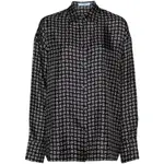 [Prada] Prada Printed Twill Silk Shirt 44 IT BLUE