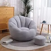 UYSOFRCV Bean Bag Chair Cover +Footstool Cover Petal-Shaped Lazy Sofa Cover (No Beans) Sofa Lazy Sack for Kids, Adults, Beanbag Chair Cover,Gray