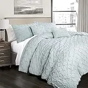 Lush Decor Ravello Pintuck Vintage Chic Farmhouse Style 5 Piece Comforter Set with Pillow Shams, King, Blue