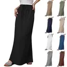 Linen Maxi Skirts For Women Trendy Summer Comfy Drawstring Waist A Line Skirts
