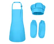 Kids Apron Bulk Chef Hat Set, Adjustable Children'S Bib Apron,Blue