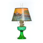 Aladdin Emerald Lincoln Drape Table Oil Lamp, Ride Into the Sunset Shade, Nickel