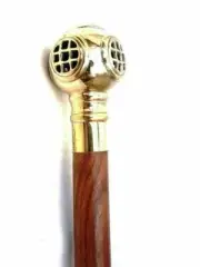 Brass Nautical Diving Helmet Head Handle Wooden Vintage Style Walking Stick Cane