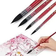 Lightwish Watercolor Brushes Set, Synthetic Squirrel Hair Paint Brushes kit for Artists, Adults, and Hobbists, Pointed Round Mop Brush for Watercolor, Gouache,4 Pcs