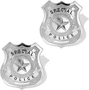 2 Pack Silver Fake Police Swat Badge Halloween Zombie Police Officer Cops Metal Police Badge with Star for Cosplay, Fancy Dress & Robbers Themes