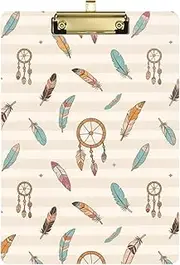 Brown White Striped Boho Dreamcatcher Feather Work clipboard Standard Hole for Personalized clipboards for Teachers Tabla para escribir con Clip Size 9 x 12