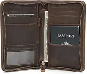 [POLARE ORIGINAL] Polare Full Grain Leather Passport Holder Cover Case for Men RFID Blocking Travel Wallet Holds 4 Passports, Dark Brown, Large, Retro