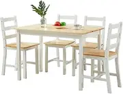 [Luxsuite] Pine Wood Dining Table and 4 Chairs Wood Rectangular Dining Table 5pcs Kitchen Table Furniture Set Dining Room Oak & White
