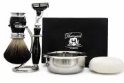 5 Pcs Men Shaving Set Black Badger Shave Brush, 3 Edge Razor, Stand, Bowl & Soap