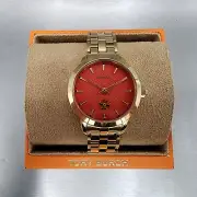 Tory Burch The Tory Watch Women 34mm Red Dial Gold Tone Round TBW1056