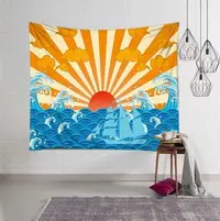 在飛比找Yahoo!奇摩拍賣優惠-優選精品-北歐ins日式浮世繪太陽海浪掛布墻面背景裝飾畫布掛